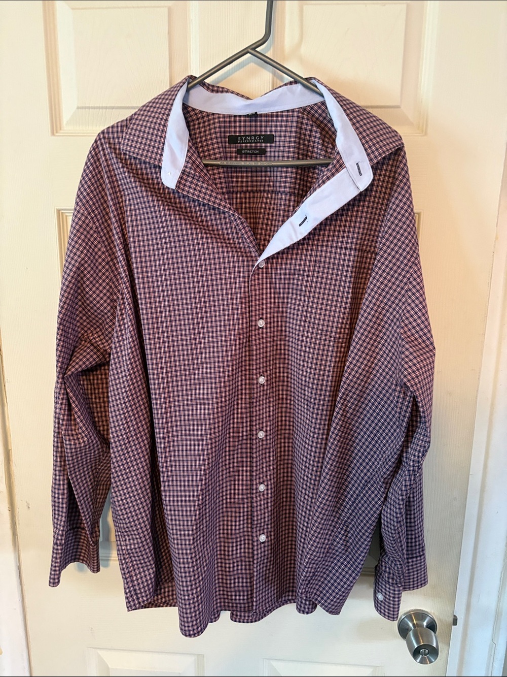 Synergy Men's Purple Micro-Check Dress Shirt with Contrast Collar